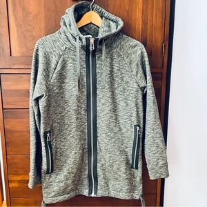 Gap Marled Black French Terry Tunic Zipper Hoodie Sweatshirt w\ Drawstring Sz M